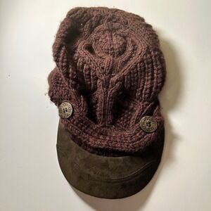 UGG Australia Knit Newsboy Hat Brown Wool‎ Blend Cap with Buttons